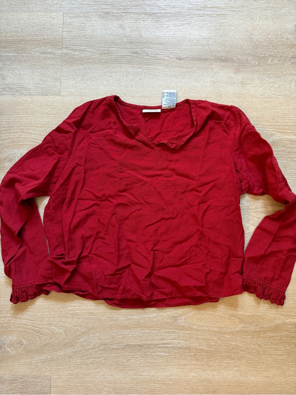 White Stag Red Blouse Ruffle Sleeves Mixed Linen Size Large